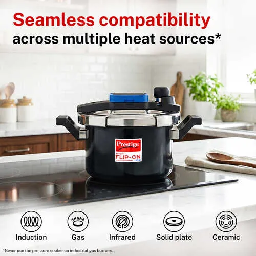 Prestige Svachh Flip-on Mini Hard Anodised Spillage Control Pressure Cooker with Glass Lid, 3 Litre (Black) - Detail View